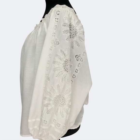 NWT Anthropologie Leifsdottir White Off Shoulder Embroidered Peasant Top S - Picture 5 of 15